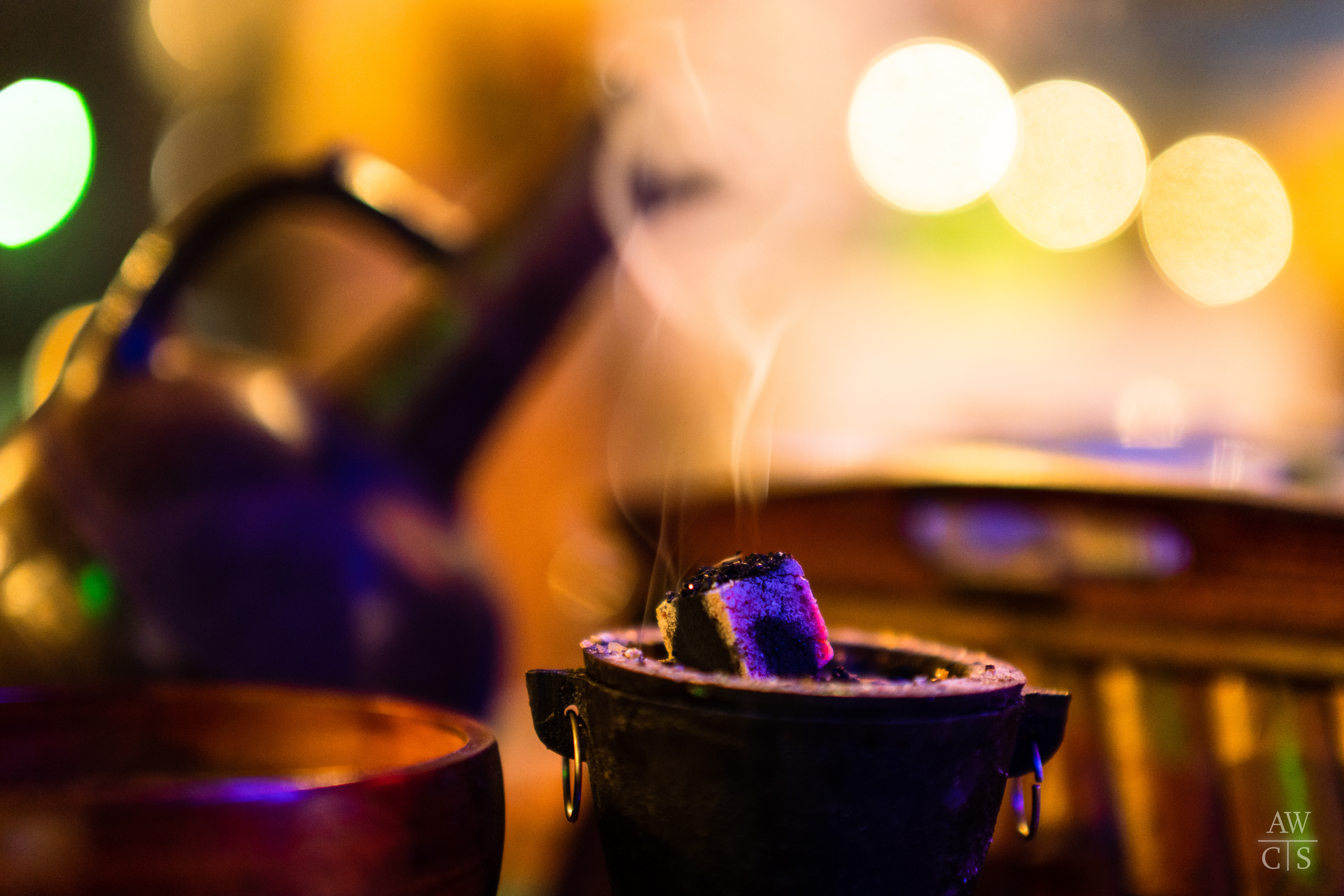 Coffee shop ambiance with warm lighting