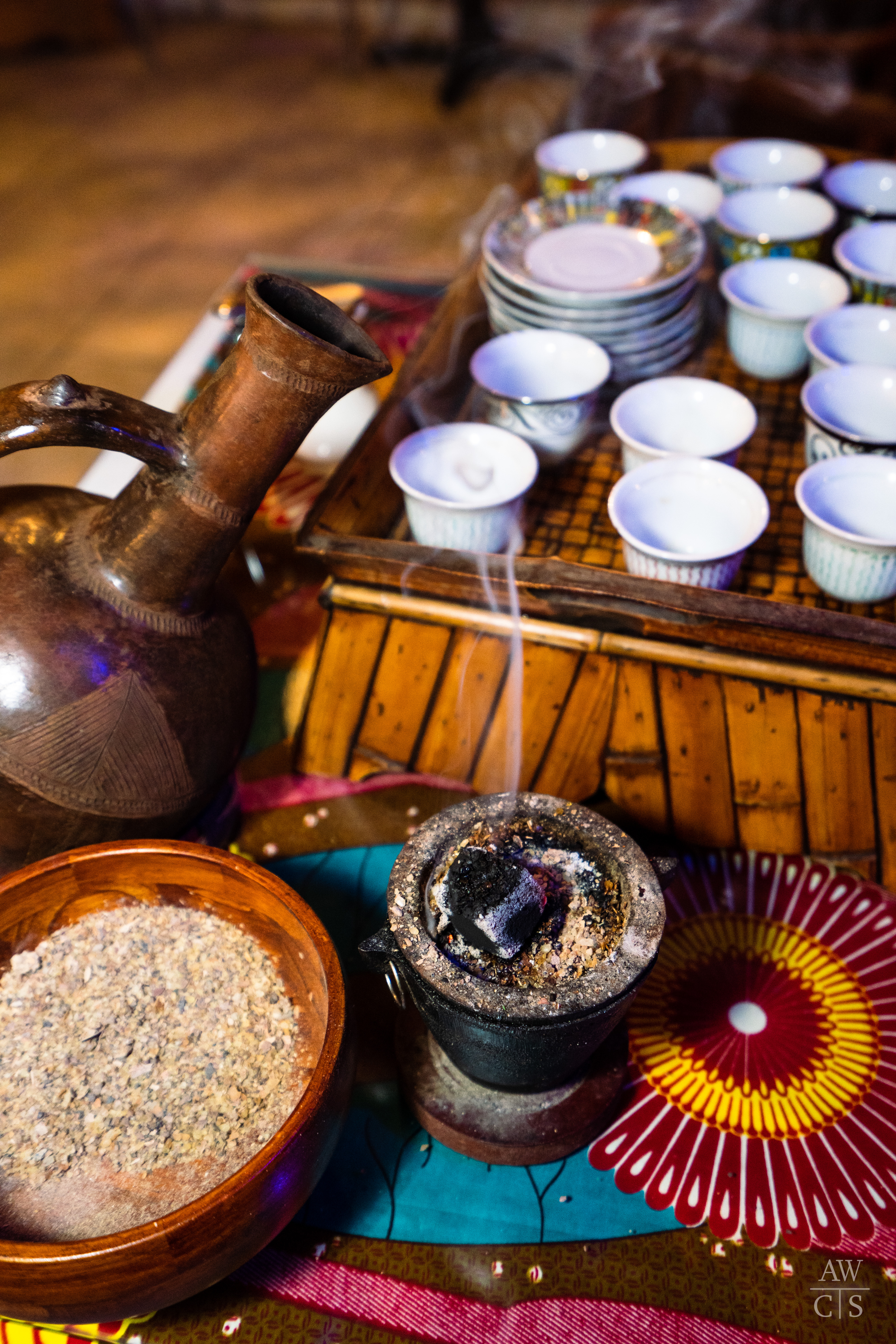 Social gathering with cocktails and food